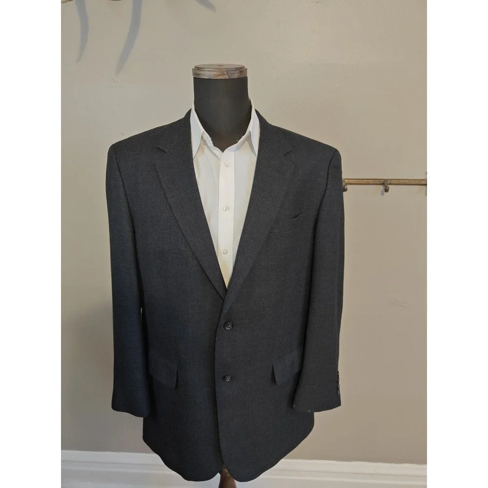 Jos A Bank Mens Sport Coat 44L Blue Gray Wool 2 Button Blazer N702